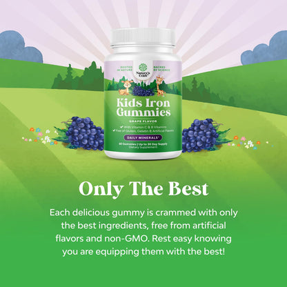 Kids Iron Gummies - Gentle Iron Supplement for Immunity & Energy (60 Count) | Vegan, Gluten Free