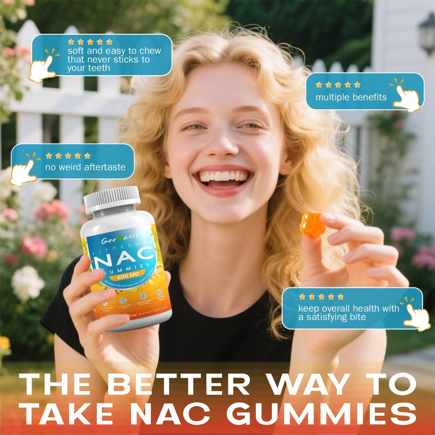 Liposomal NAC Gummies 600mg | NAC Supplement for Immunity, Liver & Lung Health | Sugar-Free Pineapple, 60 Count