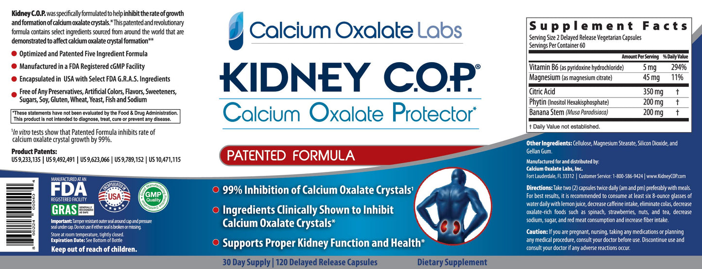 KIDNEY C.O.P. Calcium Oxalate Protector 120 Capsules — Kidney Stone Support (6 Pack)
