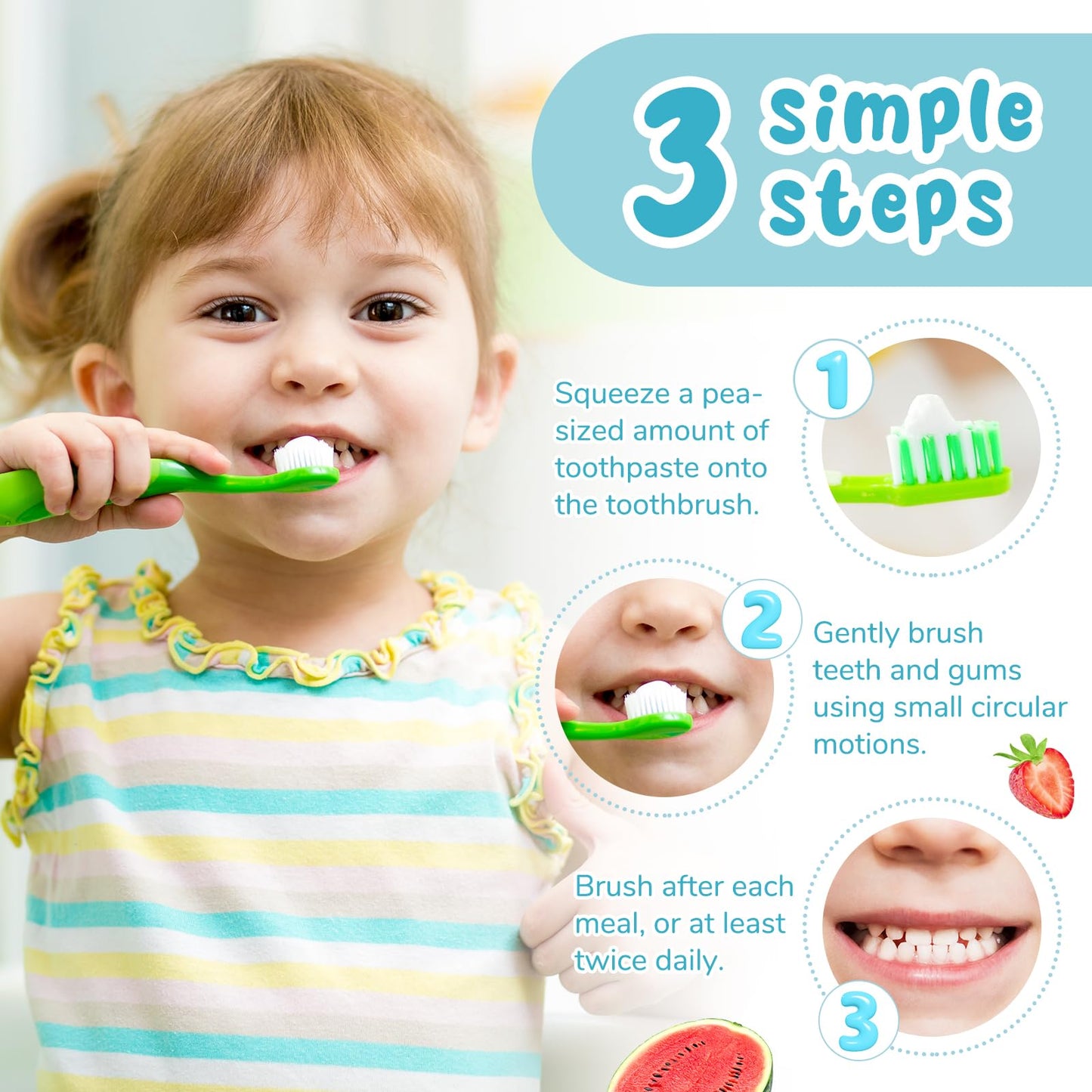 Kids Toothpaste - Fluoride Free, Cavity & Enamel Protection, Strawberry & Watermelon Flavor (Ages 2+)