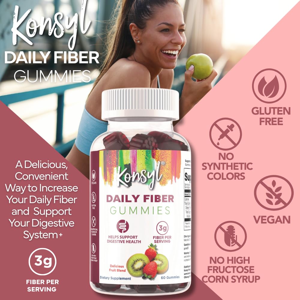 Konsyl Daily Fiber Gummies – 60 Count, Strawberry-Kiwi | Supports Digestive Health