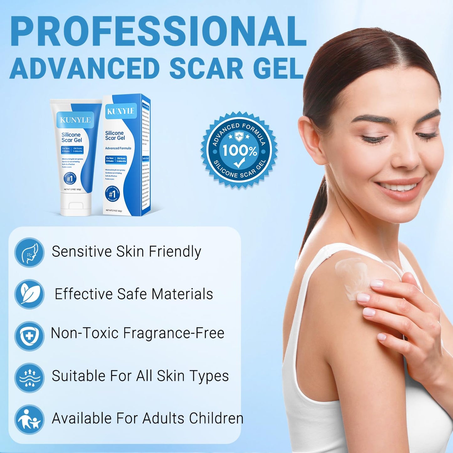 Kunyle Silicone Scar Gel – Advanced Scar Care for Surgical Scars, Keloids, and Stretch Marks | 2.11oz (60g)