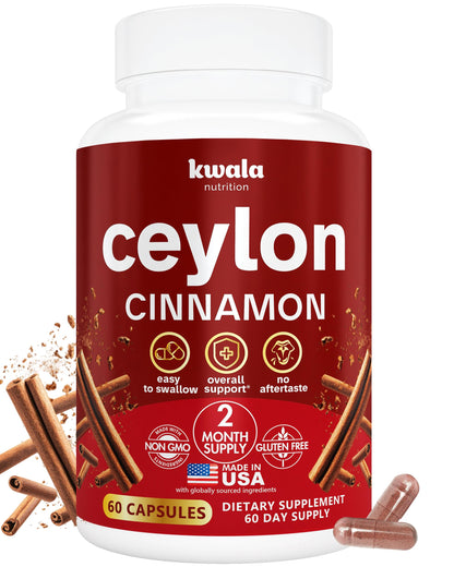 Kwala Nutrition Ceylon Cinnamon – Organic Cinnamon for Heart & Antioxidant Support | 60 Capsules