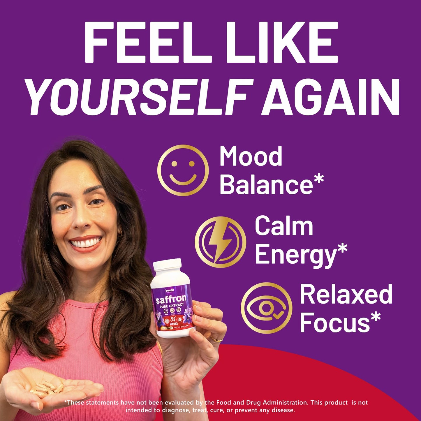 Kwala Nutrition Saffron Supplement - Mood & Energy, 88.5mg, 90 Capsules