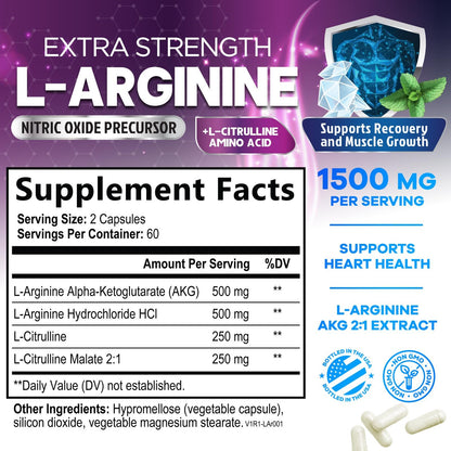 L-Arginine 1000mg Supplement – Heart Health & Energy Booster | 120 Capsules
