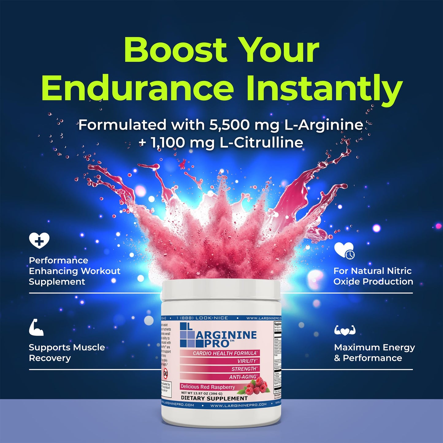 L-ARGININE PRO | 5,500mg L-Arginine + 1,100mg L-Citrulline Nitric Oxide Drink Mix