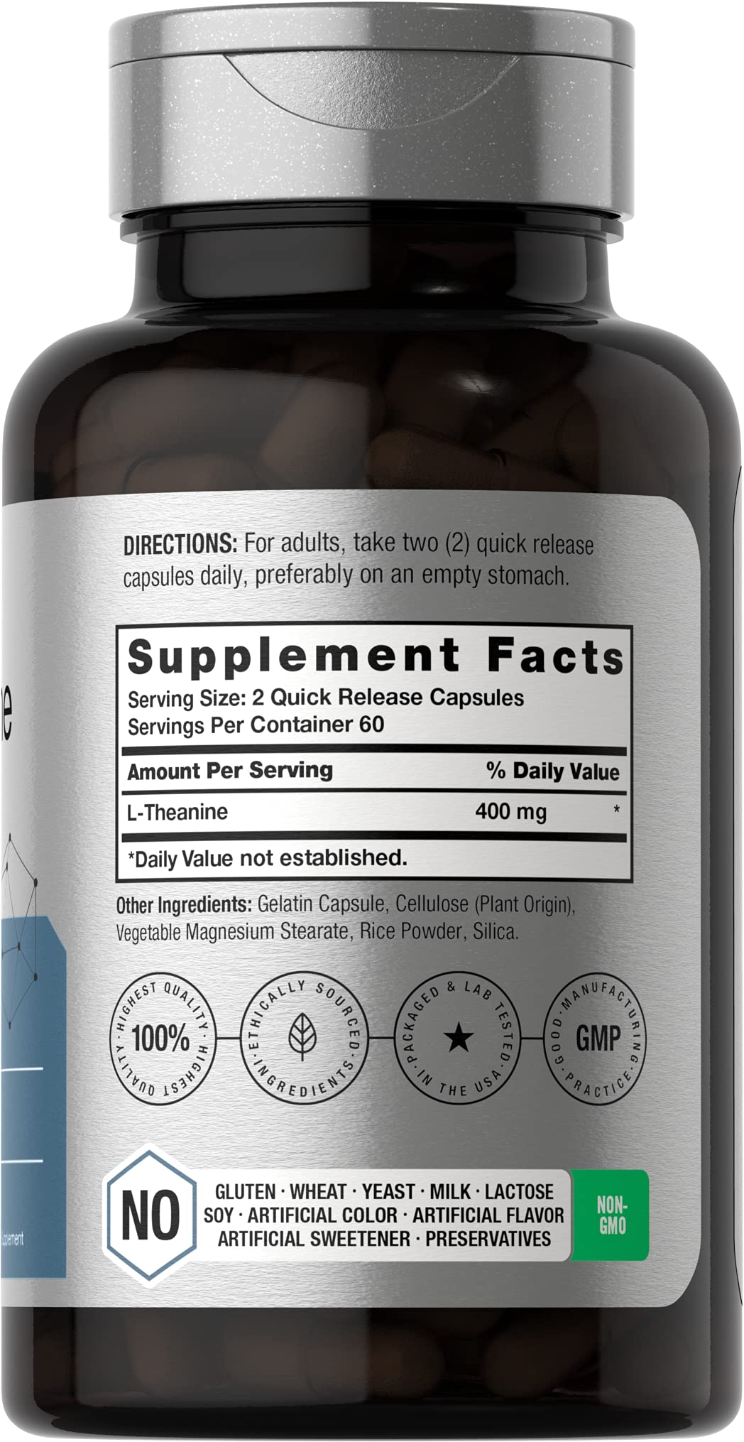 Horbäach L-Theanine Supplement | 400mg | 120 Powder Capsules | Non-GMO & Gluten Free