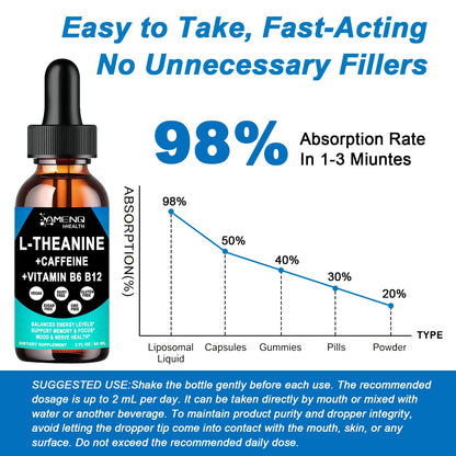 L-Theanine Caffeine Liquid Drops — Organic, Vegan, Gluten Free | 200mg L-Theanine, 50mg Caffeine