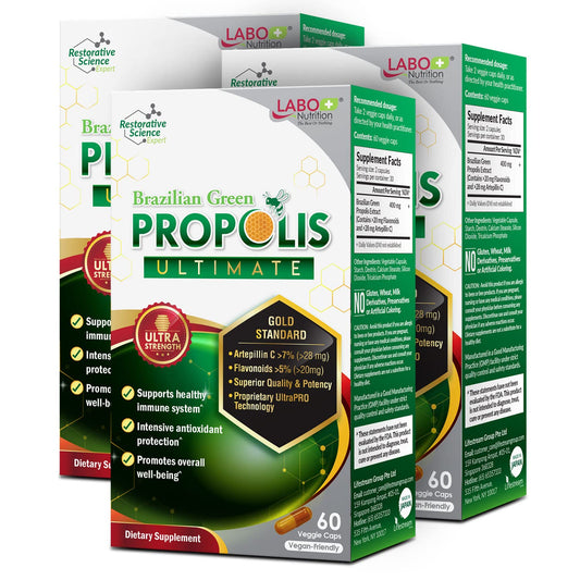 LABO Nutrition Brazilian Green Propolis Ultimate – 28 mg Artepillin C, 20 mg Flavonoids, 60 Veg Caps (three-pack)