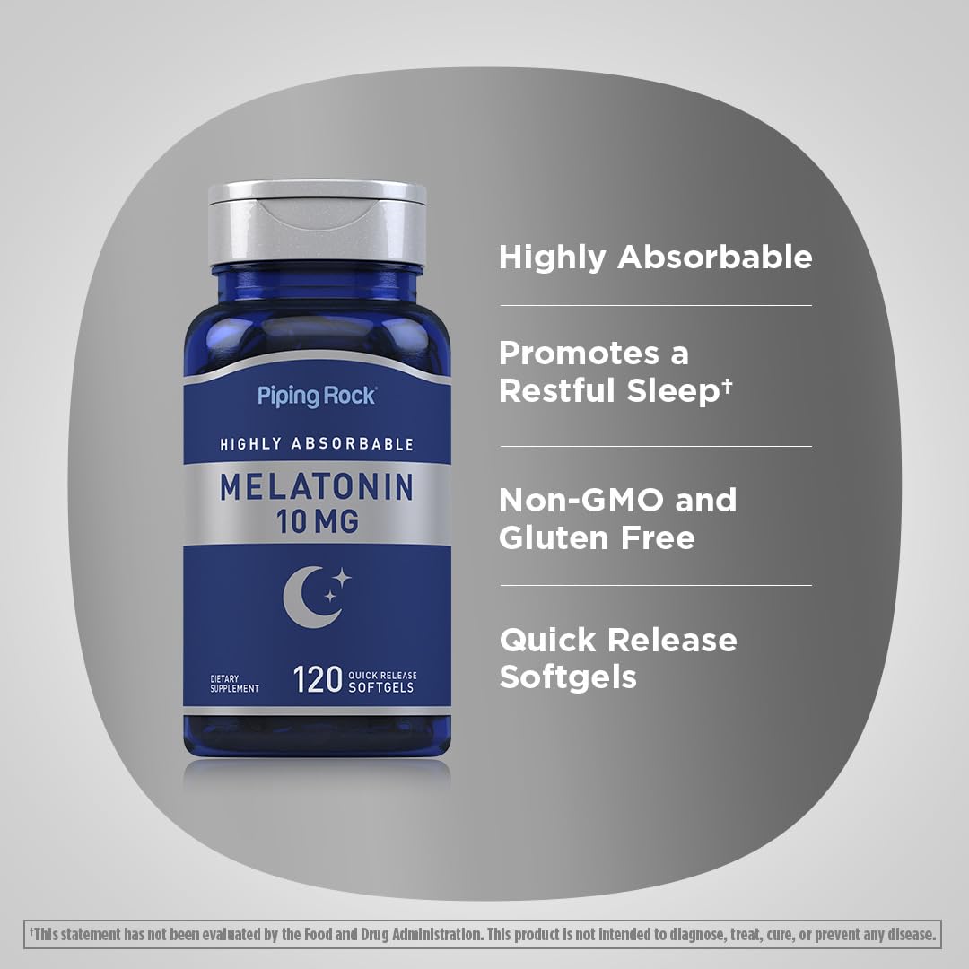 Piping Rock Melatonin 10mg | 120 Softgel Capsules | Quick Release Supplement | Highly Absorbable | Non-GMO, Gluten Free
