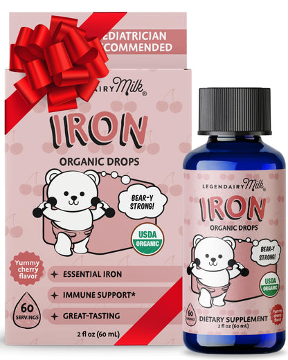 Legendairy Milk Organic Liquid Iron for Kids — Cherry Flavor, 60 Servings