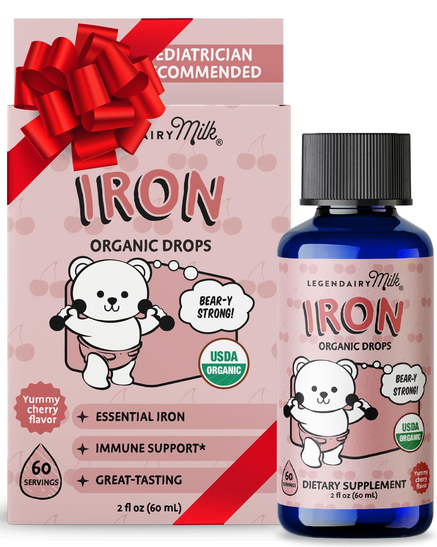 Legendairy Milk Organic Liquid Iron for Kids – Sugar Free Cherry, 60 Servings (Ages 4 Months to 3 Years)