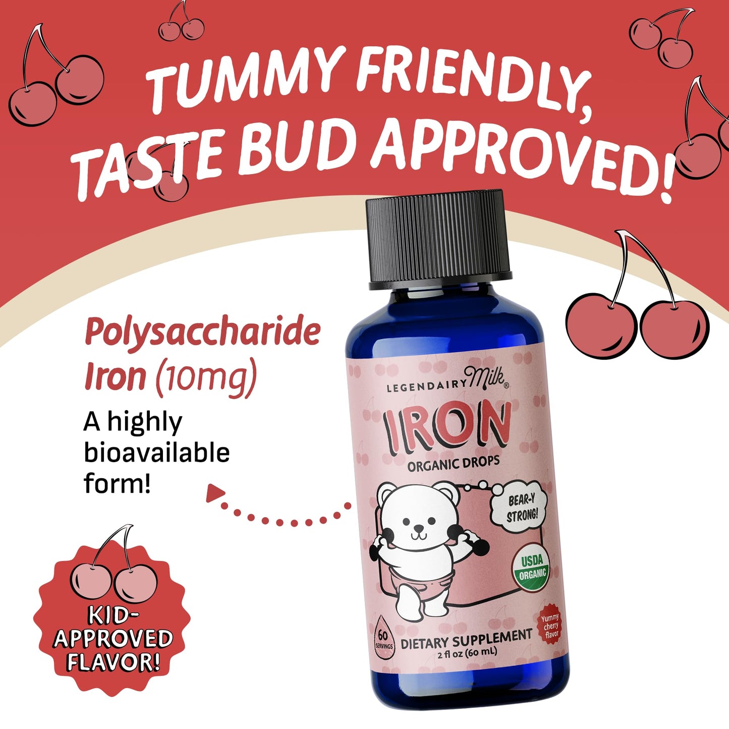 Legendairy Milk Organic Liquid Iron for Kids – Sugar Free Cherry, 60 Servings (Ages 4 Months to 3 Years)