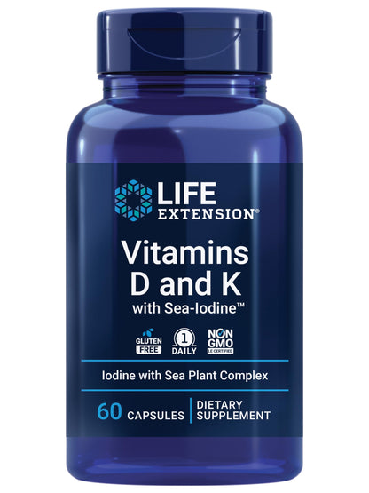 Life Extension Vitamin D3 & K2 with SeaIodine – Bone, Brain & Thyroid Support (Non-GMO, Gluten Free) | 60 Count