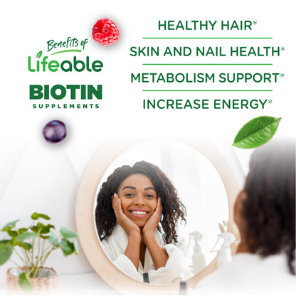 Lifeable Sugar Free Biotin Gummies 5000mcg | Hair, Skin & Nails | 90 Gummies