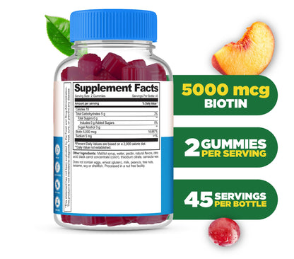 Lifeable Sugar Free Biotin Gummies 5000mcg | Hair, Skin & Nails | 90 Gummies