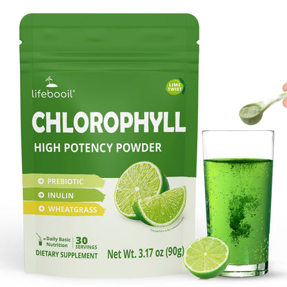 Lifebooil Chlorophyll Powder 120mg – Lime Twist | Supports Alkalization, Gut Health & Clean Energy – 30 Servings