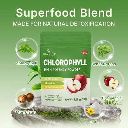 Lifebooil Chlorophyll Powder 120mg – Alkalization, Gut Health & Clean Energy (30 Servings)
