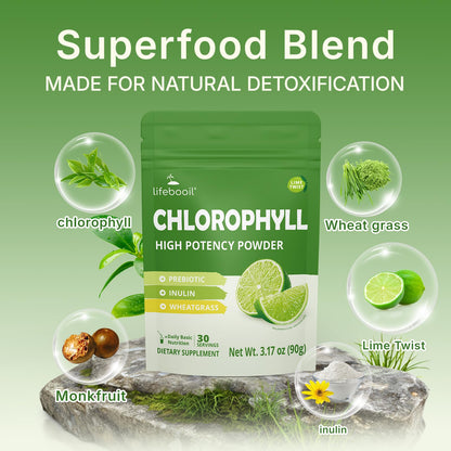 Lifebooil Chlorophyll Powder 120mg – Lime Twist | Supports Alkalization, Gut Health & Clean Energy – 30 Servings