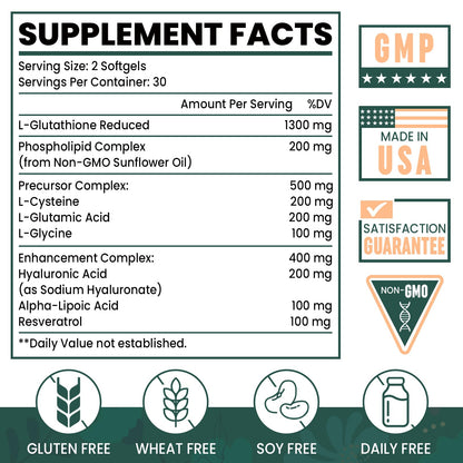 8-in-1 Liposomal Glutathione 2400 mg – High Absorption Antioxidant Formula (Skin, Liver Detox & Immune Support) | 60 Softgels