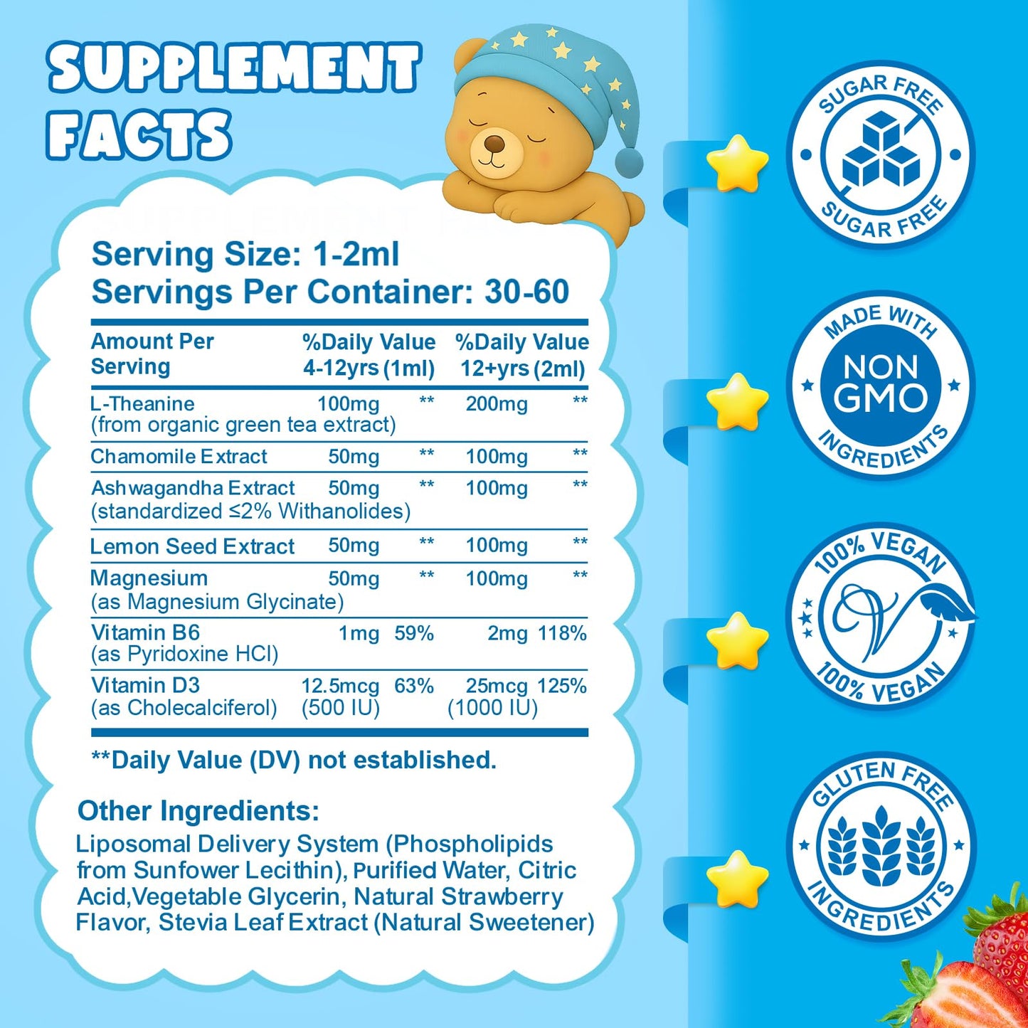 Liposomal L-Theanine Drops – Calm, Focus & Sleep for Kids & Adults | Strawberry Flavor