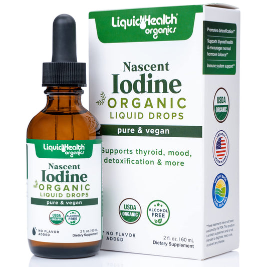 LIQUIDHEALTH Nascent Iodine Drops – USDA Organic, Colorless & Tasteless, Made in USA (2 oz) – Thyroid & Immunity Support, Vegan