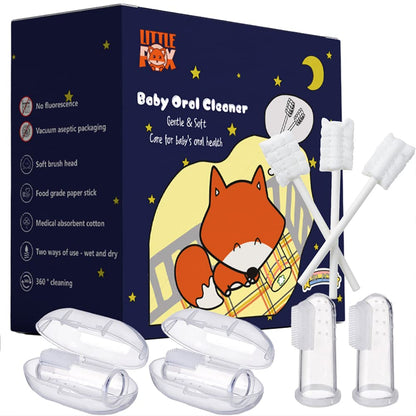 Little Fox Baby Oral Cleaner – 60 Pcs + 2 Finger Toothbrushes (0-36mo)
