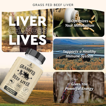 مكملات الأجداد كبد بقر يتغذى على العشب 180 كبسولة | الطاقة، إزالة السموم، الهضم، المناعة