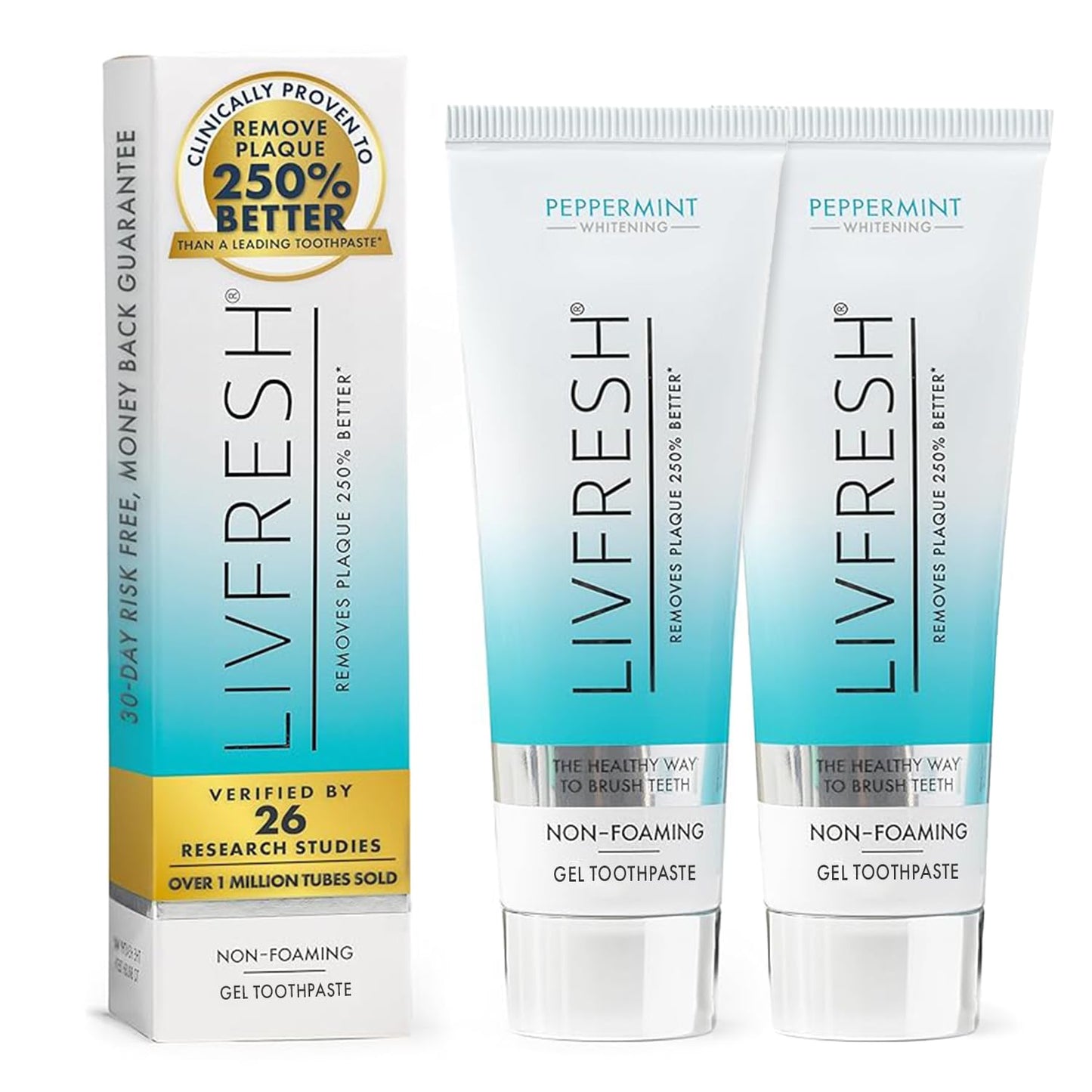 LIVFRESH Toothpaste Gel – Plaque 250% Better, Gum Health 190% Better (2 Pack) | Peppermint, SLS-Free