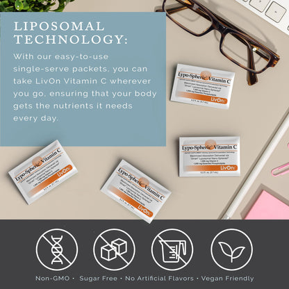 LivOn Laboratories Lypo-Spheric Vitamin C – 1,000 mg Vitamin C & 1,000 mg Phospholipids per Packet | Liposome-Encapsulated, Non-GMO | 12-Pack (360 Count)