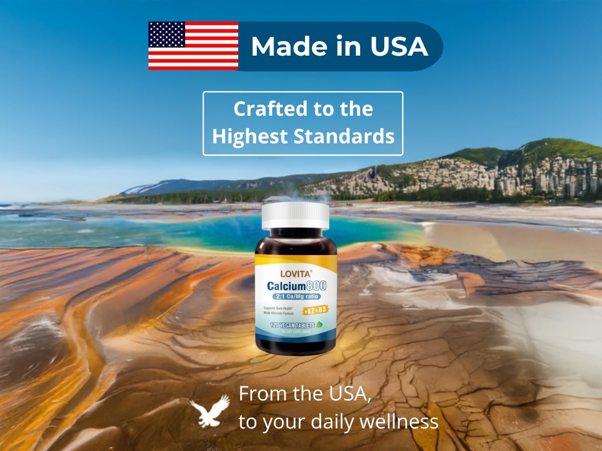 LOVITA Calcium Citrate 800 mg with Magnesium, D3 & K2 | Bone Health & Density – 120 Vegan Tablets