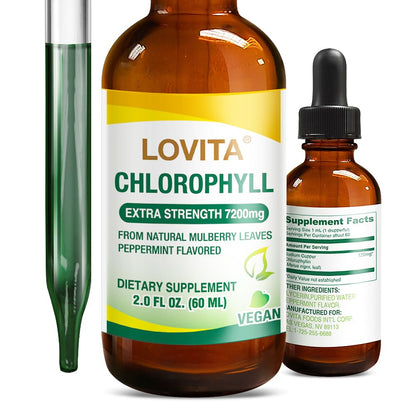 LOVITA Chlorophyll Liquid Drops – 120 mg/mL, Mint Flavor, 60 Servings