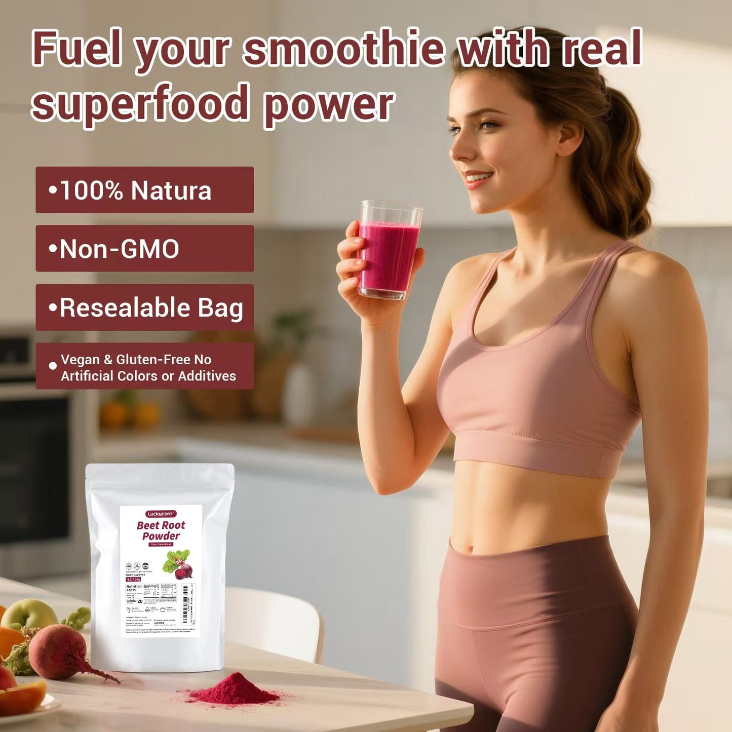 Luckycare Original Beet Root Powder | Non-GMO Beetroot Superfood | Vegan & Gluten Free | Natural Nitric Oxide Supplement | Supports Pre Workout Energy | 16oz
