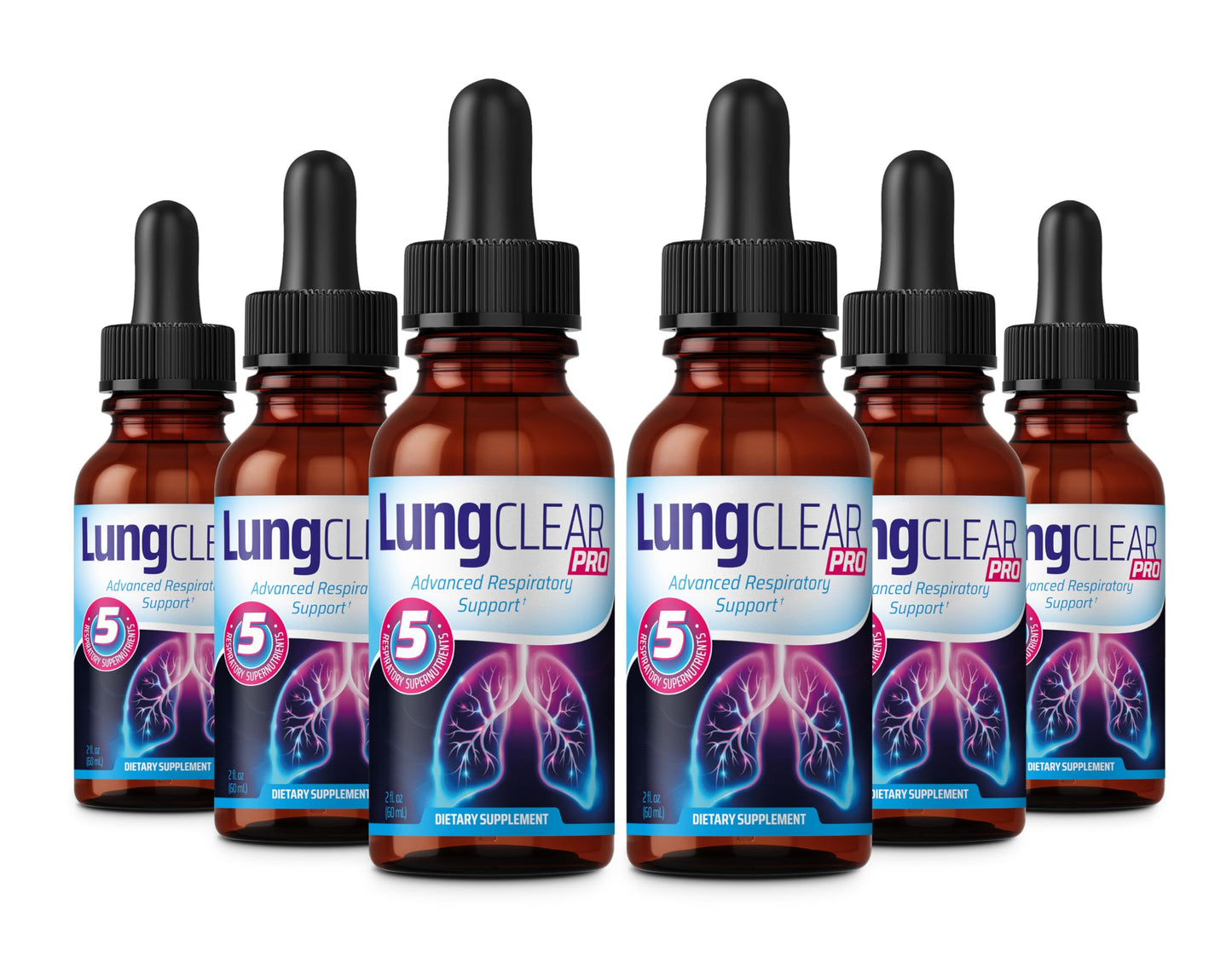 LUNG CLEAR PRO Lung Support Drops with Wild Mullein Leaf – 2 fl oz (6 Bottles)