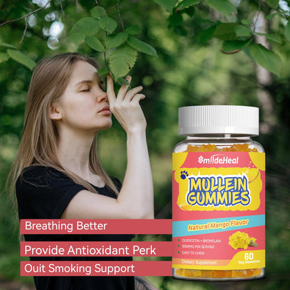 2 Pack Mullein Gummies 3000MG, Sugar Free Mullein Gummies with Bromelain & Quercetin, Mullein Leaf Extract Supplements for Lungs, Vegan, 120 Count