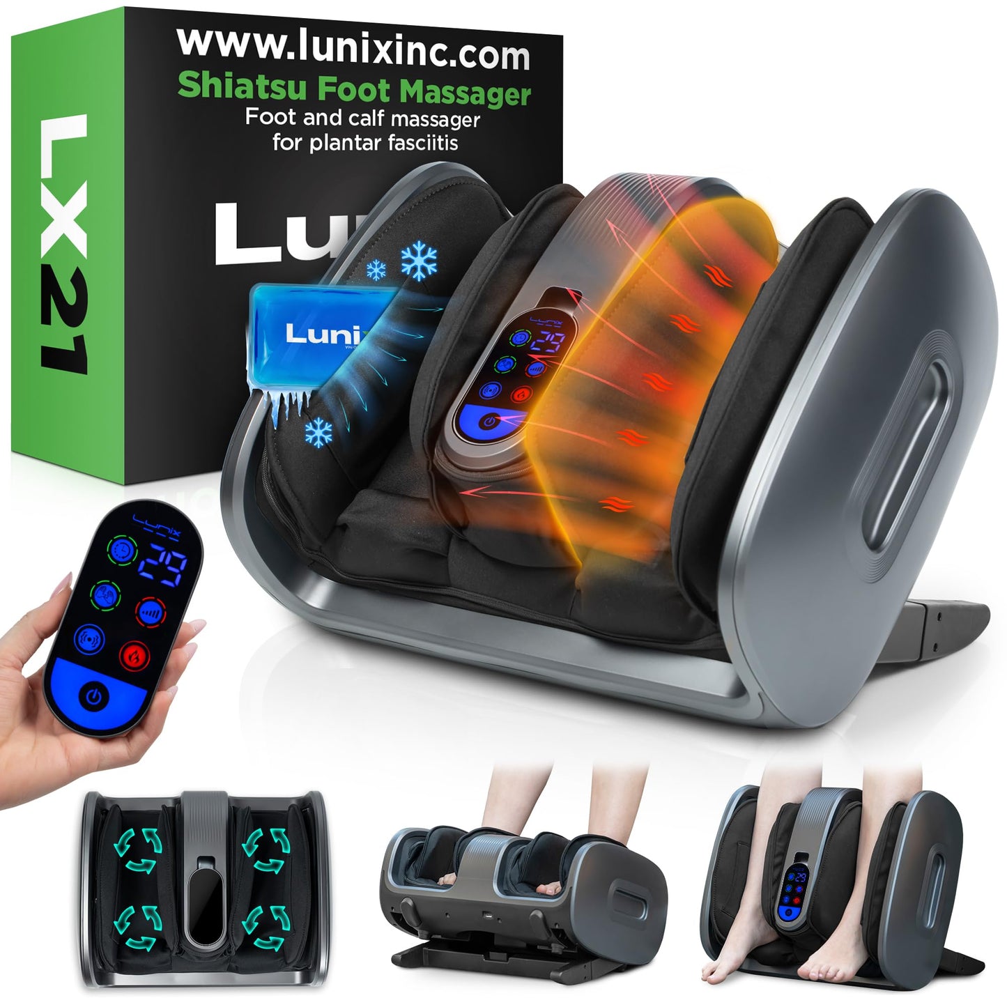 Lunix LX21 FSA Feet Massager with Remote – Shiatsu, Heat Therapy & Calf Massage
