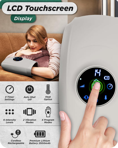 Lunix LX7 Hand Massager – LCD Touchscreen, Heated Air Compression, Cordless