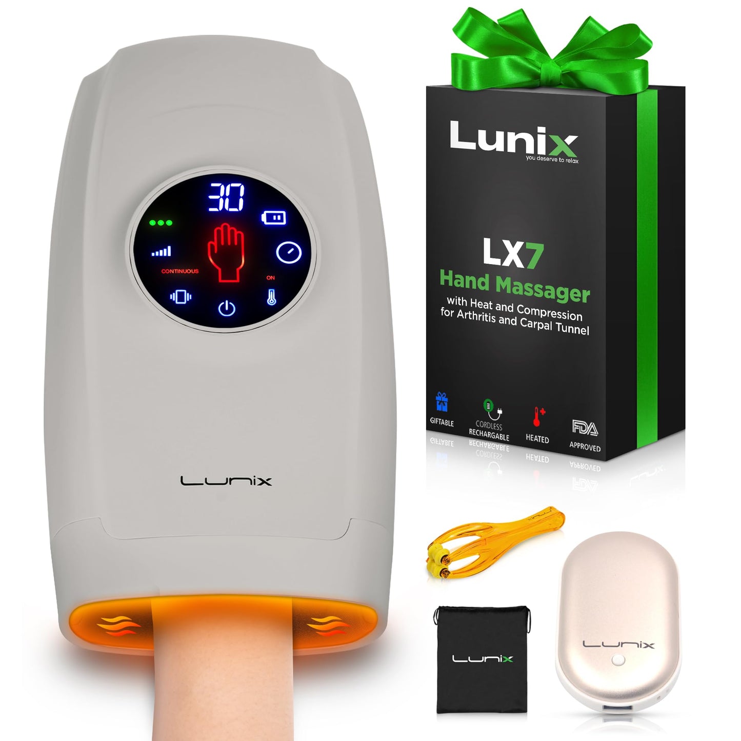 Lunix LX7 Hand Massager – LCD Touchscreen, Heated Air Compression, Cordless