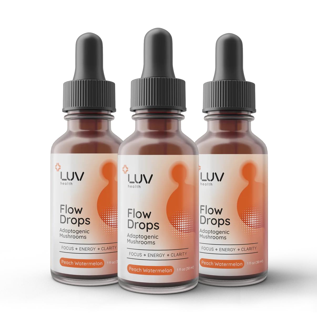 LUV health Flow Drops® – Energy & Focus with Adaptogenic Mushrooms | Vegan, Made in USA | 90 Servings