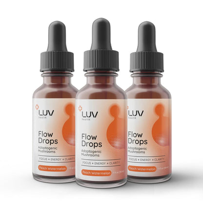 LUV health Flow Drops® – Energy & Focus with Adaptogenic Mushrooms | Vegan, Made in USA | 90 Servings