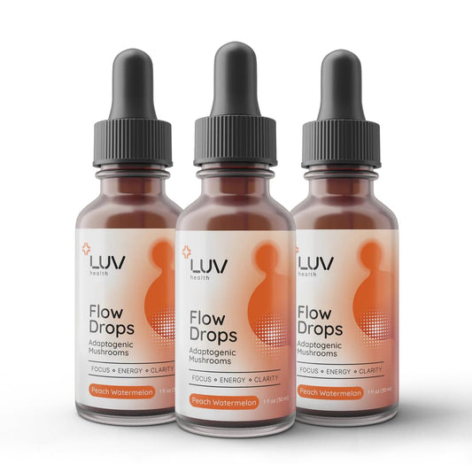 LUV health Flow Drops® – Energy & Focus with Adaptogenic Mushrooms | Vegan, Made in USA | 90 Servings