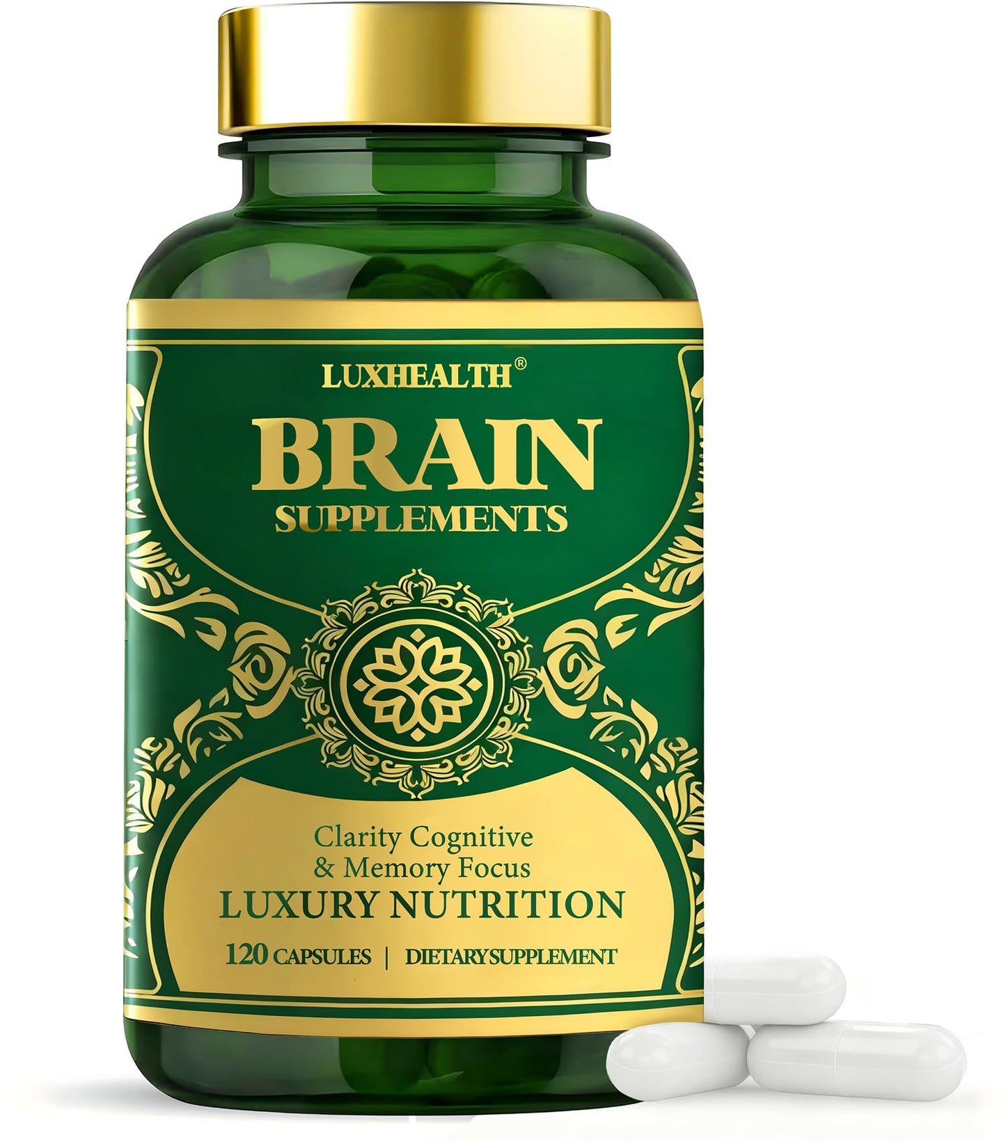 LUXHEALTH Brain Support - 120 Capsules | Memory & Focus with B12