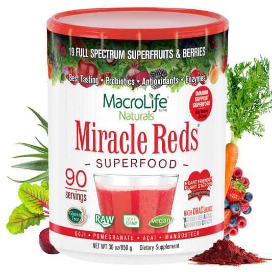 MacroLife Naturals Miracle Reds Superfood Powder – 19 Fruits, Probiotics & Antioxidants (30 oz)
