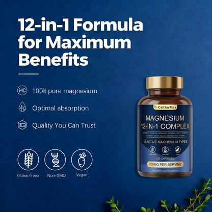 Magnesium 12-IN-1 Complex – 700mg per Capsule, 120 Vegan Capsules