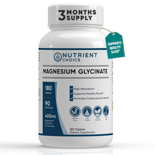 400 mg Magnesium Glycinate – 180 Tablets | High Absorption, Non-GMO