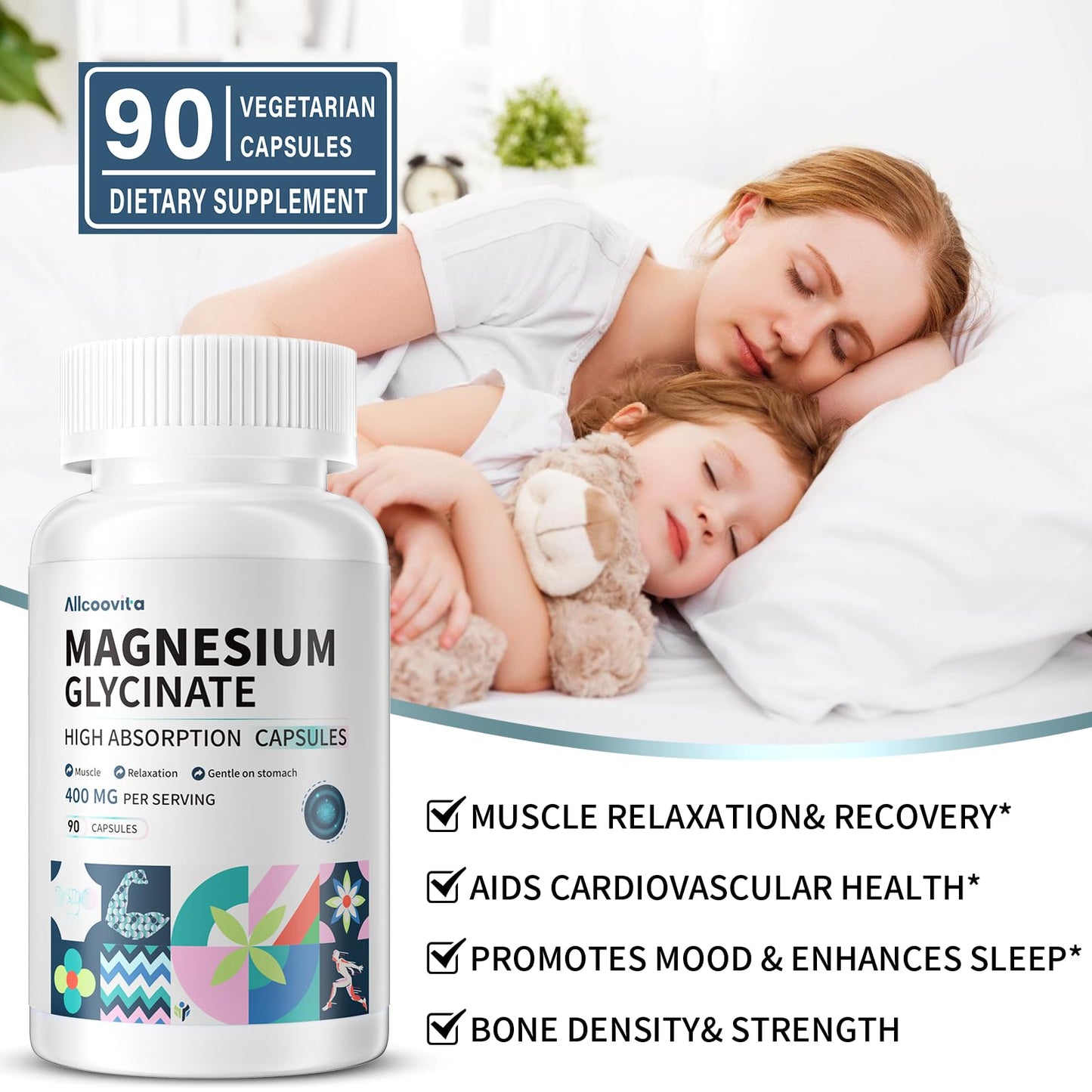 Magnesium Glycinate 400 MG per Serving | 90 Vegetarian Capsules | Chelated for High Absorption
