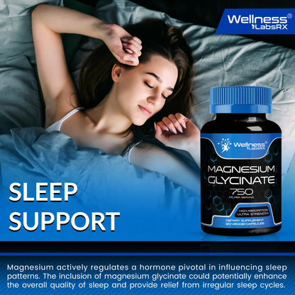 Magnesium Glycinate 750mg – High Absorption Chelated Calm Support for Women and Men (120 Count)