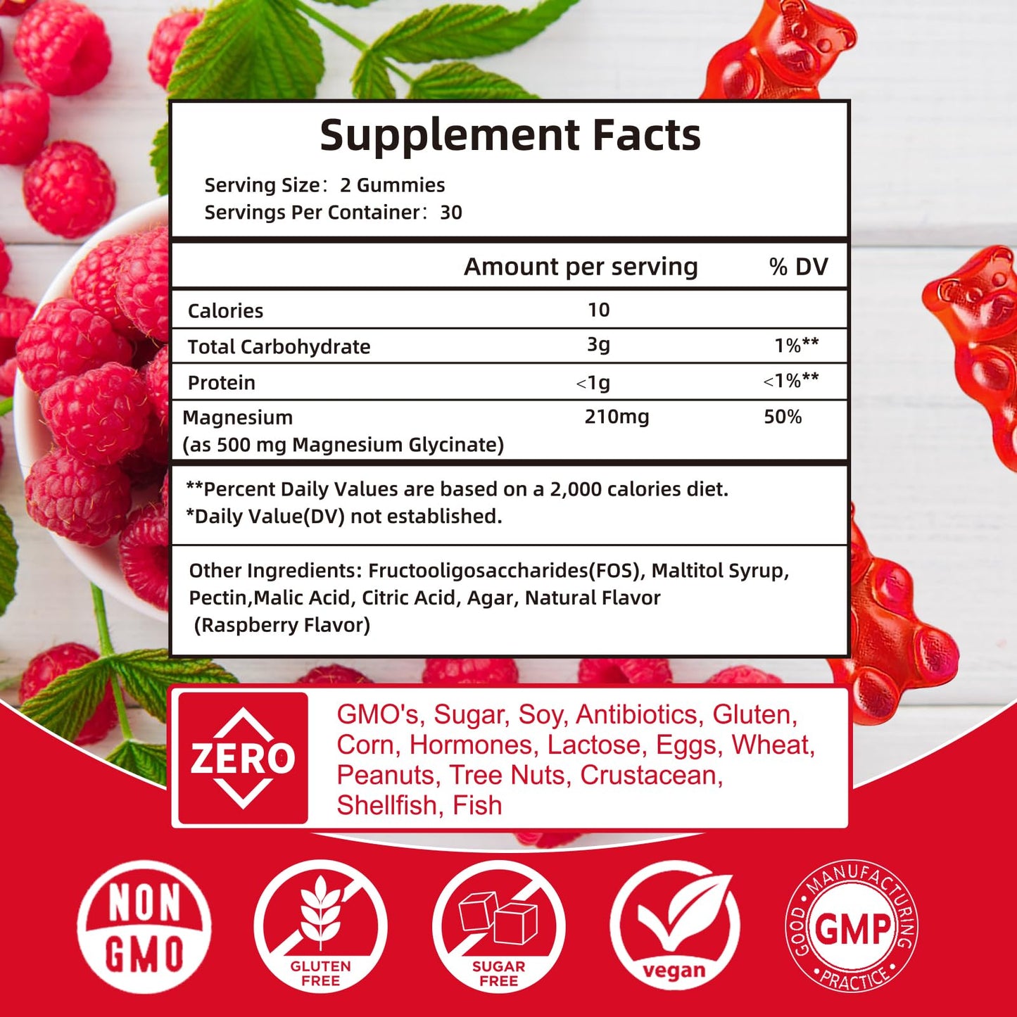 Magnesium Glycinate Gummies 500mg | Relaxation Calm Magnesium Gummies | Sugar-Free | Non-GMO | Gluten-Free | Vegan-Friendly for Adults & Kids (60 Raspberry Gummies)