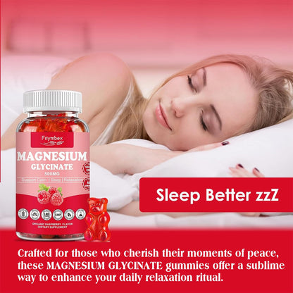 Magnesium Glycinate Gummies 500mg | Relaxation Calm Magnesium Gummies | Sugar-Free | Non-GMO | Gluten-Free | Vegan-Friendly for Adults & Kids (60 Raspberry Gummies)