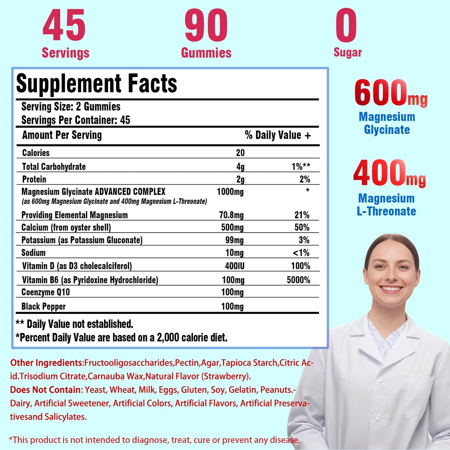 Magnesium Glycinate Gummies for Adults & Kids – 1000mg High Absorption, Sugar Free with Potassium, 90 Counts